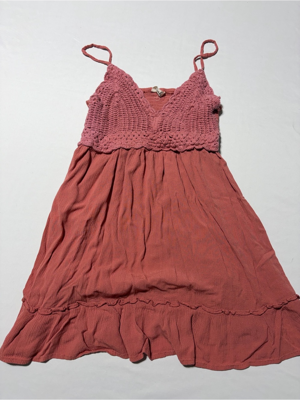 Hint of Blush Crochet Boho Babydoll Dress Dusty Rose XL Cottage Fairy